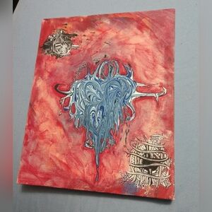 Gothic Romantic Red and Blue Heart Painting